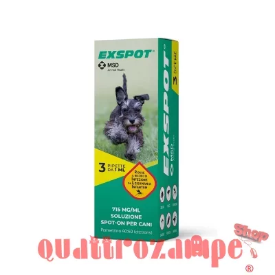 Antiparassitario MSD Exspot 3 Pipette 1 ml Contro Pulci Zecche Zanzare Flebotomi Per Cani