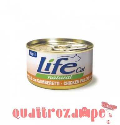 Life Cat Natural Filetti di Pollo Con Gamberetti 85 gr Scatoletta Gatti