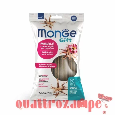 Monge Gift Dental Sticks Puppy Medium Maxi Maiale Artiglio del Diavolo 210 gr Snack Per Cani