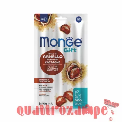 Monge Gift 3 Stick Sensitive Digestion Agnello Castagne 45 gr Snack Per Cani