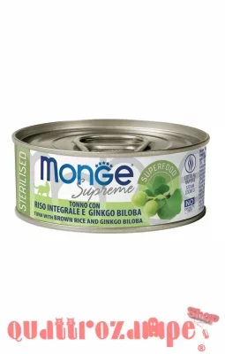 Monge Supreme Sterilised Tonno Riso Integrale Ginkgo Biloba 80 gr Scatoletta Gatti