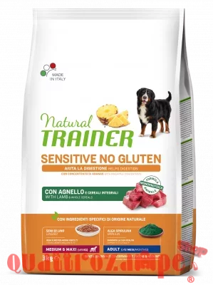Natural Trainer Sensitive Adult Medium Maxi No Gluten Agnello Cereali Integrali 3 kg