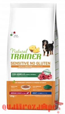 Natural Trainer Sensitive Adult Medium Maxi No Gluten Agnello E Cereali Integrali 12 kg