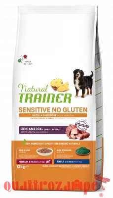 Natural Trainer Sensitive Adult Medium Maxi No Gluten Anatra e Cereali Integrali 12 kg
