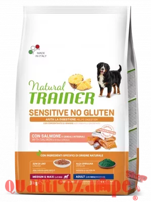 Natural Trainer Sensitive Adult Medium Maxi No Gluten Salmone Cereali Integrali 3 kg