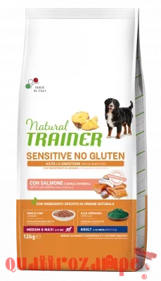 Natural Trainer Sensitive Adult Medium Maxi No Gluten Salmone e Cereali Integrali 12 kg