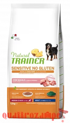 Natural Trainer Sensitive No Gluten Adult Medium Maxi Maiale e Cereali Integrali 12 kg