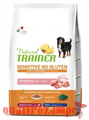Natural Trainer Sensitive No Gluten Adult Medium Maxi Maiale e Cereali Integrali 3 kg