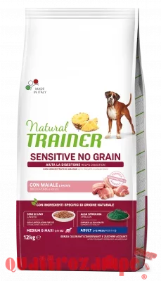 Natural Trainer Sensitive No Grain Adult Medium Maxi Maiale e Patate 12 kg Cane