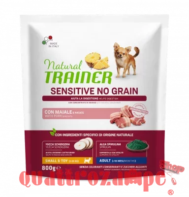 Natural Trainer Sensitive No Grain Adult Small Toy Maiale e Patate 800 gr Cane