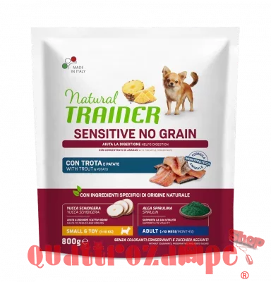 Natural Trainer Sensitive No Grain Adult Small Toy Trota e Patate 800 gr Cane