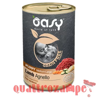 Oasy Dog Grain Free Puppy Medium Large Agnello 400 Gr Barattolo Umido Cane