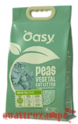 Oasy Lettiera Vegetale ai Piselli Profumata al Tè Verde 6 LT Agglomerante per Gatti
