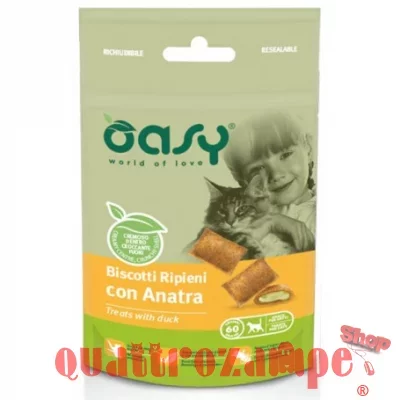 Oasy Snack Biscotti Ripieni Con Anatra 60 g per Gatti