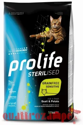 Prolife Cat Sterilised Grain Free Sensitive Quaglia Patate 7 kg Per Gatti