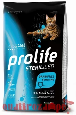 Prolife Cat Sterilised Grain Free Sensitive Sogliola Patate 7 kg Per Gatti