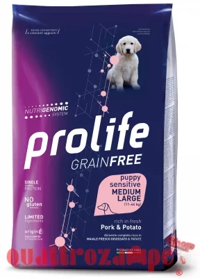 Prolife Dog Sensitive Grain Free PUPPY Medium Large Maiale Patate 10 kg Per Cani Cuccioli