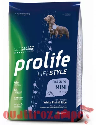 Prolife LifeStyle Mini Mature Pesce Bianco e Riso 7 kg Crocchette Per Cani