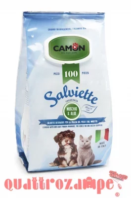 Camon 100 Salviette Detergenti al Muschio e Alore Per Cani e Gatti Maxi Formato