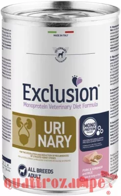 Exclusion Diet Urinary Maiale Sorgo Riso 400 gr Barattolo Umido Per Cane