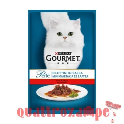 Gourmet perle 85 gr Filetti In Salsa Con Manzo Bustina Umido Gatto