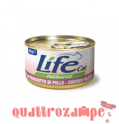 Life Cat Natural Filetti di Pollo Con Prosciutto di Pollo 85 gr Scatoletta Gatti