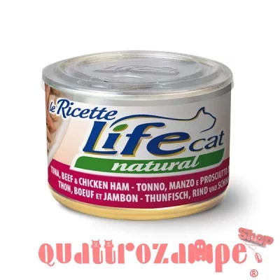 Life Cat Le Ricette Natural Tonno Manzo Prosciutto 150 gr Scatoletta Gatti