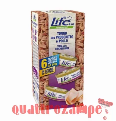 Life Cat Natural Tonno Con Prosciutto 6 x 50 gr Multipack Umido Gatti