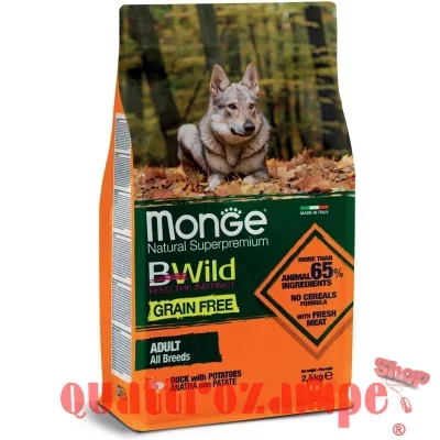 Monge Bwild Grain Free All Breeds Adult Anatra e Patate 2,5 kg Per Cani