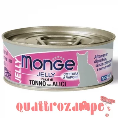 Monge Cat Jelly superpremium 80 gr Pezzi di Tonno Con Alici in Gelatina Per Gatti