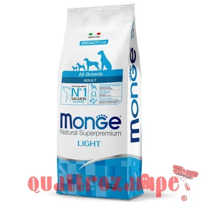 Monge Superpremium All Breeds Light Salmone Riso 12 kg Per Cani