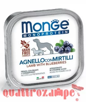 Monge Dog Agnello Mirtilli 150 gr Monoproteico Grain Free Umido per Cani