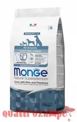 Monge Superpremium All Breed Puppy Junior Trota Riso 12 kg Cane