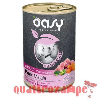 Oasy Dog Grain Free Adult Medium Large Maiale 400 Gr Barattolo Umido Cane