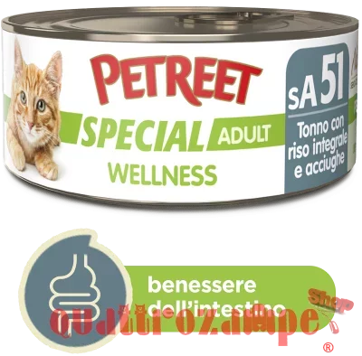 Petreet Special Wellness Tonno Riso Integrale Acciughe 70 gr sA53 Lattina Umido Gatto