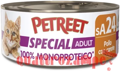 Petreet Monoproteico Pollo Con Carote 60 gr sA24 Lattina Umido Gatto