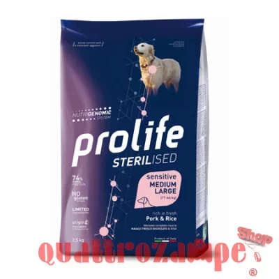 Prolife Dog Sensitive Medium Large STERILISED Maiale e Riso 10 kg Cani