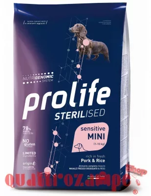 Prolife Dog Sensitive Mini Sterilised Maiale Patate 7 kg Grain Free Cani Sterilizzati