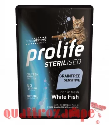 Prolife Cat Sterilised Grain Free Sensitive Pesce Bianco 85 gr Bustina Umido Gatto