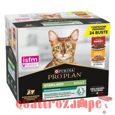 Purina Pro Plan Cat Adult Sterilised Multipack 24X85 Gr Bustine in Salsa Manzo e Pollo