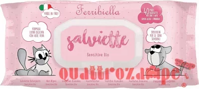 Ferribiella 40 Salviette Detergenti Bio Sensitive Delicate Per Muso Occhi e Orecchie