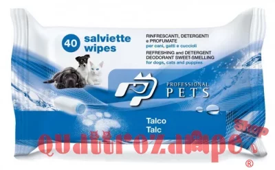 40 Salviette Detergenti Profumate al Talco Per Cani e Gatti Profe